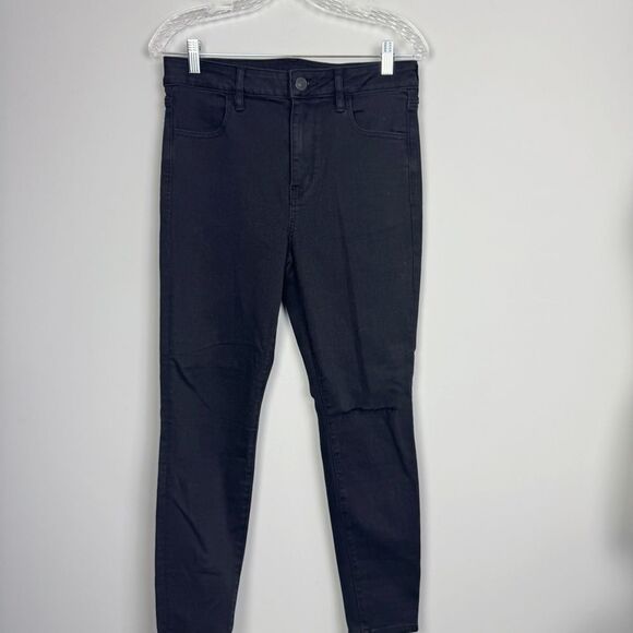 AMERICAN EAGLE | Black Stretch Denim Jeans Distressed Rip Women’s Size 12 Short - Picture 1 of 10